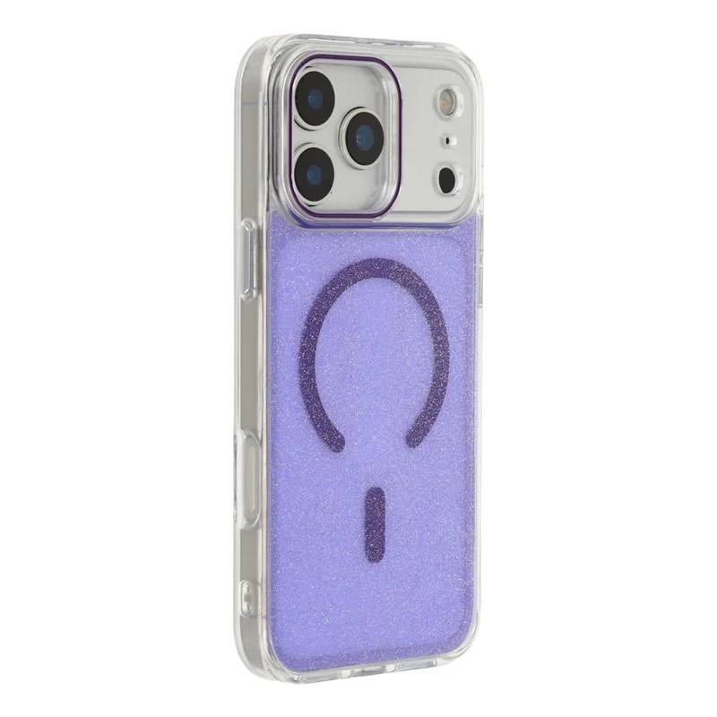 For iPhone 17 Pro Max Magnetic Case Glitter Clear PC TPU Protective Cover - Purple