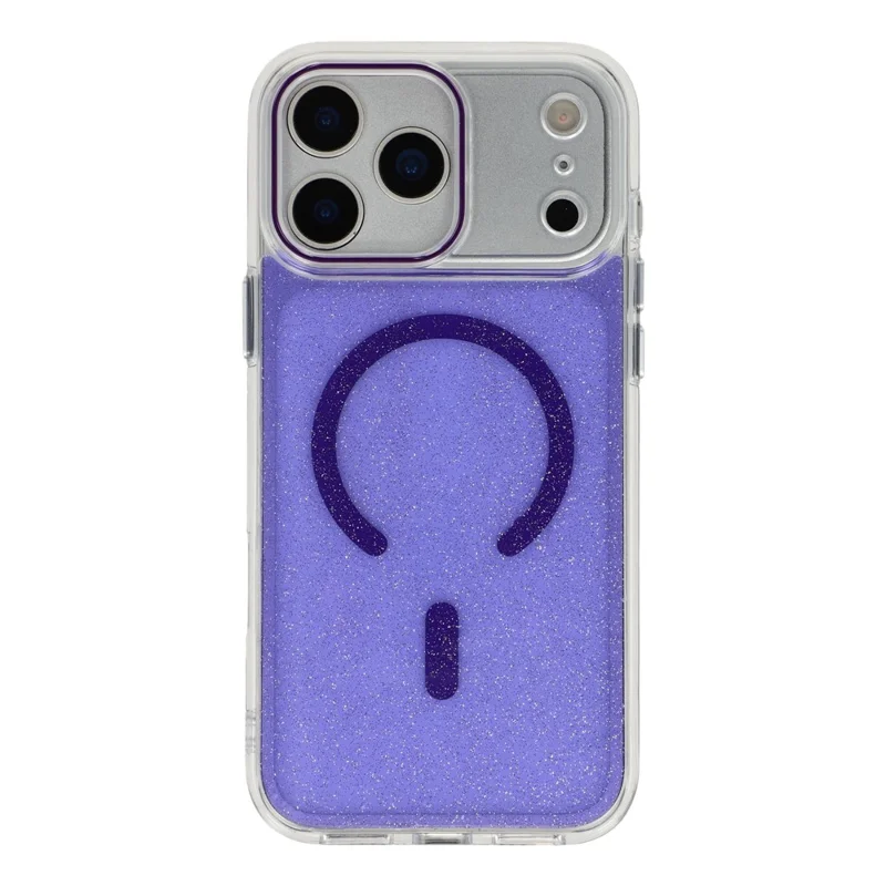 For iPhone 17 Pro Max Magnetic Case Glitter Clear PC TPU Protective Cover - Purple