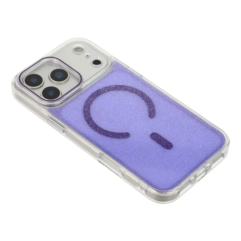 For iPhone 17 Pro Max Magnetic Case Glitter Clear PC TPU Protective Cover - Purple