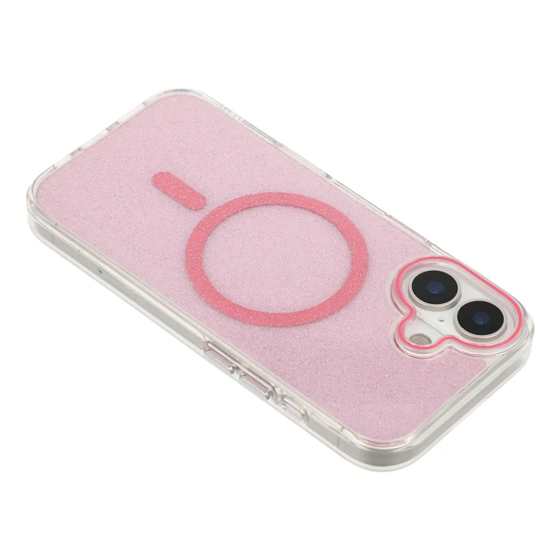 Coque magnétique pour iPhone 17, coque de protection transparente PC TPU avec paillettes - Rose