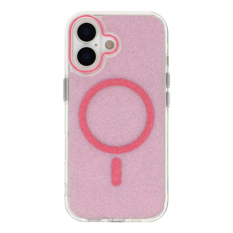 Für iPhone 16 Magnetisches Case Glitzer Klar PC TPU Schutzhülle - Rose