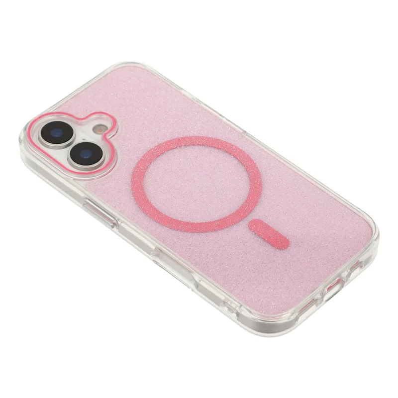 Für iPhone 16 Magnetisches Case Glitzer Klar PC TPU Schutzhülle - Rose
