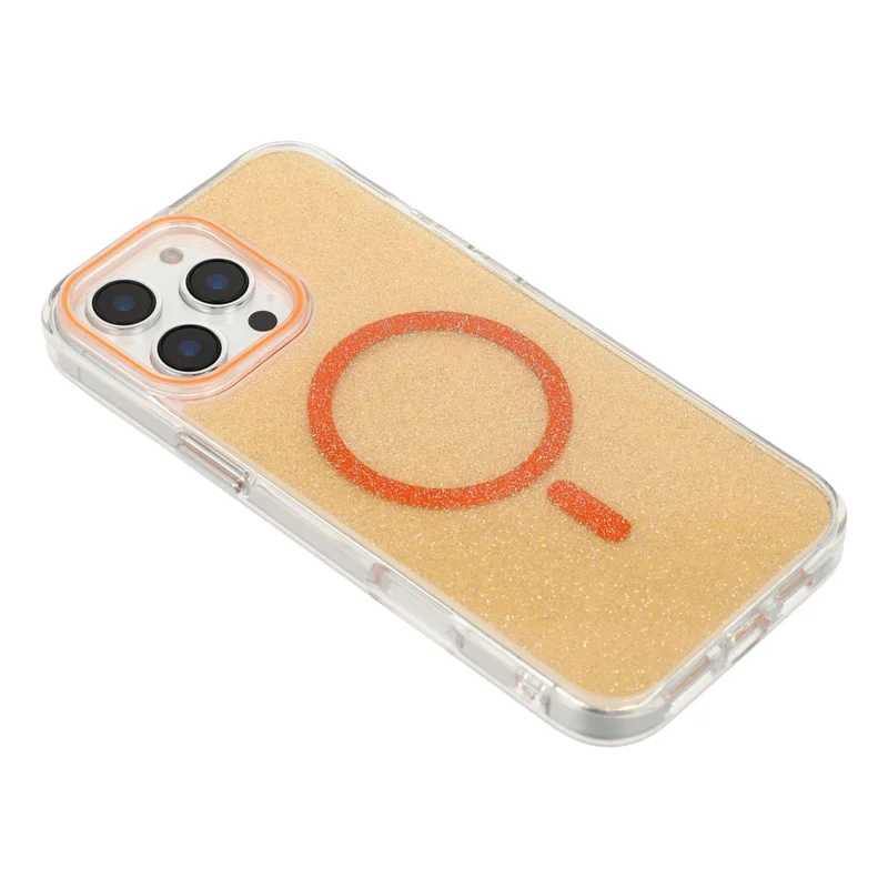 Coque magnétique pour iPhone 16 Pro, coque de protection transparente avec paillettes PC TPU - Orange