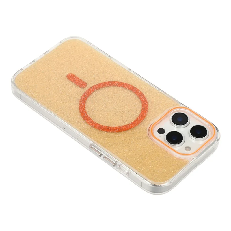 Coque magnétique pour iPhone 16 Pro, coque de protection transparente avec paillettes PC TPU - Orange