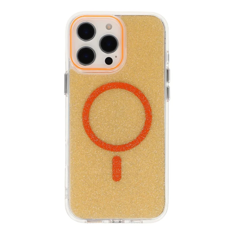 For iPhone 16 Pro Max Magnetic Case Glitter Clear PC TPU Protective Cover - Orange