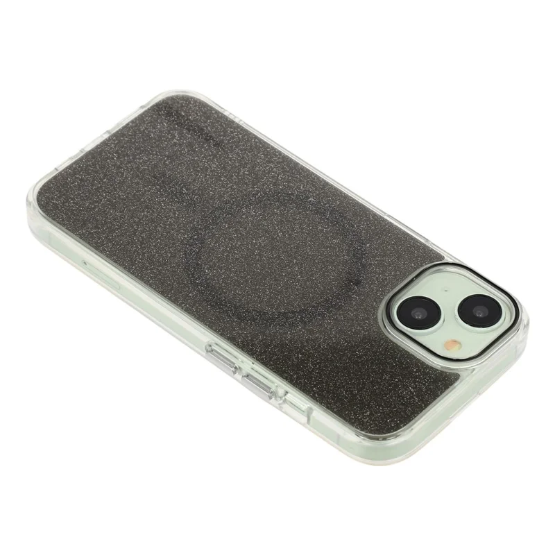 Etui magnetyczne na iPhone'a 14 z kolorowym błyszczącym przezroczystym pokryciem PC TPU - Czarny