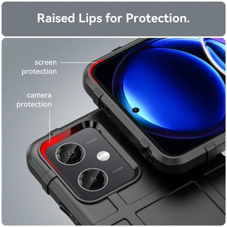 For Xiaomi Redmi Note 12 5G (Global) / (India) / (China) / Poco X5 5G Back Shell, Protective Phone Case Rugged Square Grid Texture Flexible TPU Cover - Black