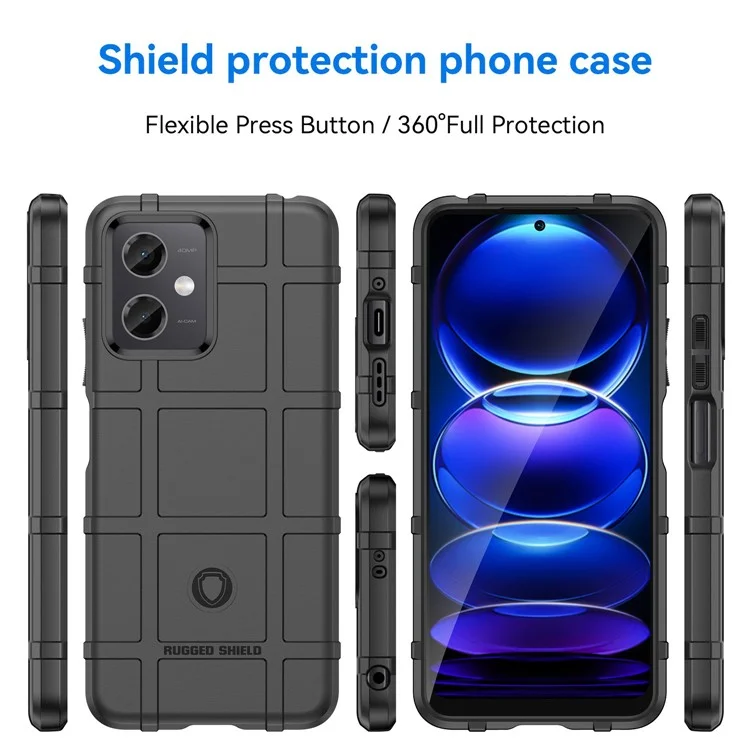 For Xiaomi Redmi Note 12 5G (Global) / (India) / (China) / Poco X5 5G Back Shell, Protective Phone Case Rugged Square Grid Texture Flexible TPU Cover - Black