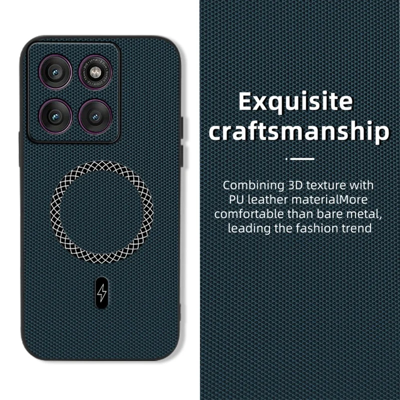 Obudowa do Motorola Edge 60 Pro 5G z teksturą trójkątów, z sztucznej skóry PU, antyuderzeniowa, ultra cienka obudowa - niebieska