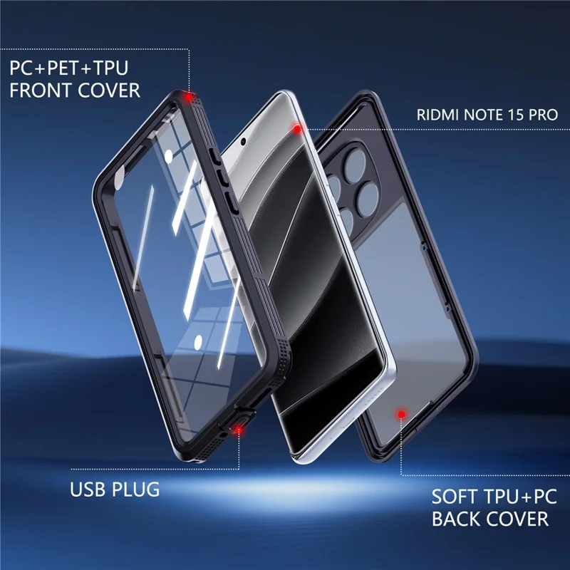 REDPEPPER pour Xiaomi Redmi Note 15 Pro 5G (Global) Étui de Téléphone Étanche IP68 - Transparent