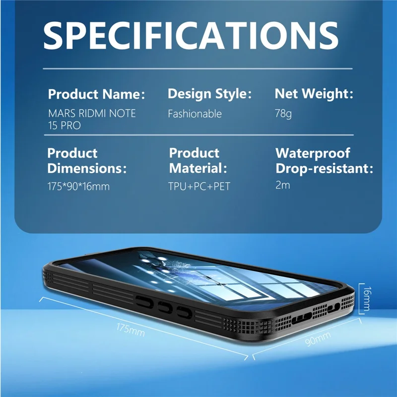 REDPEPPER pour Xiaomi Redmi Note 15 Pro 5G (Global) Étui de Téléphone Étanche IP68 - Transparent