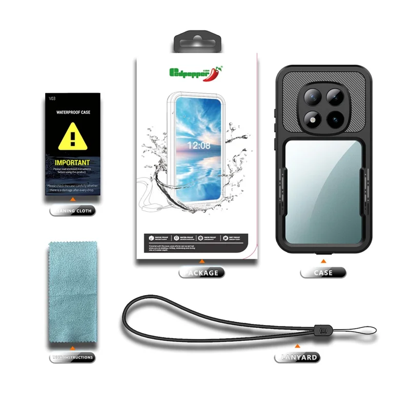 REDPEPPER pour Xiaomi Redmi Note 15 Pro 5G (Global) Étui de Téléphone Étanche IP68 - Transparent