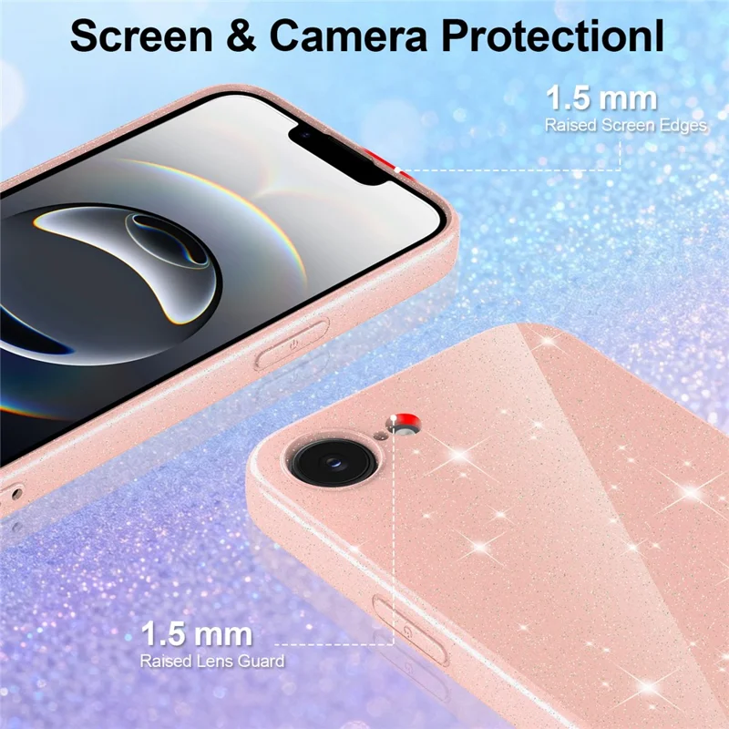 Capa Magnética para iPhone 16e / 17e, Capa Brilhante em TPU Resistente a Choques com Cordão - Rosa
