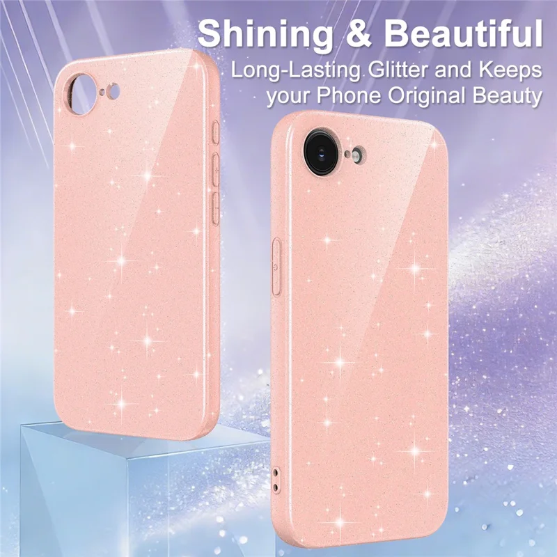 Capa Magnética para iPhone 16e / 17e, Capa Brilhante em TPU Resistente a Choques com Cordão - Rosa