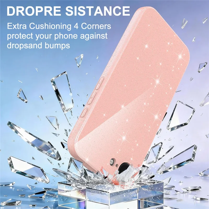 Capa Magnética para iPhone 16e / 17e, Capa Brilhante em TPU Resistente a Choques com Cordão - Rosa