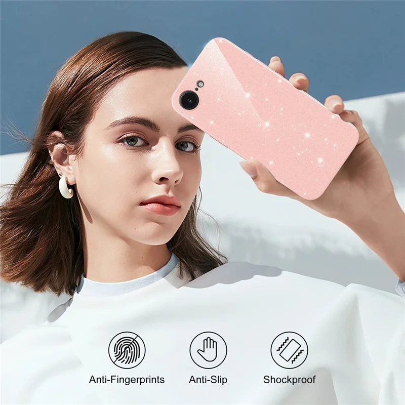 Capa Magnética para iPhone 16e / 17e, Capa Brilhante em TPU Resistente a Choques com Cordão - Rosa