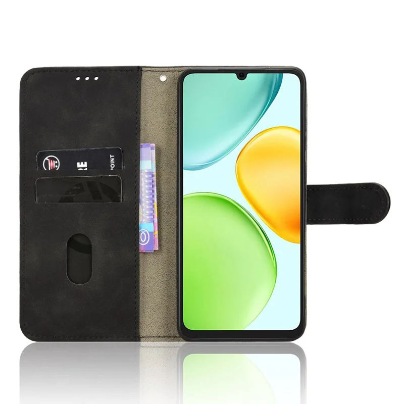 For Honor Play 60A 5G Leather Case Skin Feel Anti Drop Wallet Stand Flip Phone Cover - Black