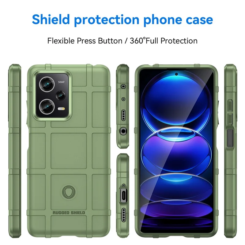 For Xiaomi Redmi Note 12 Pro 5G / Note 12 Pro Speed 5G / Poco X5 Pro 5G Back Shell, Protective Phone Case Rugged Square Grid Texture TPU Cover - Green