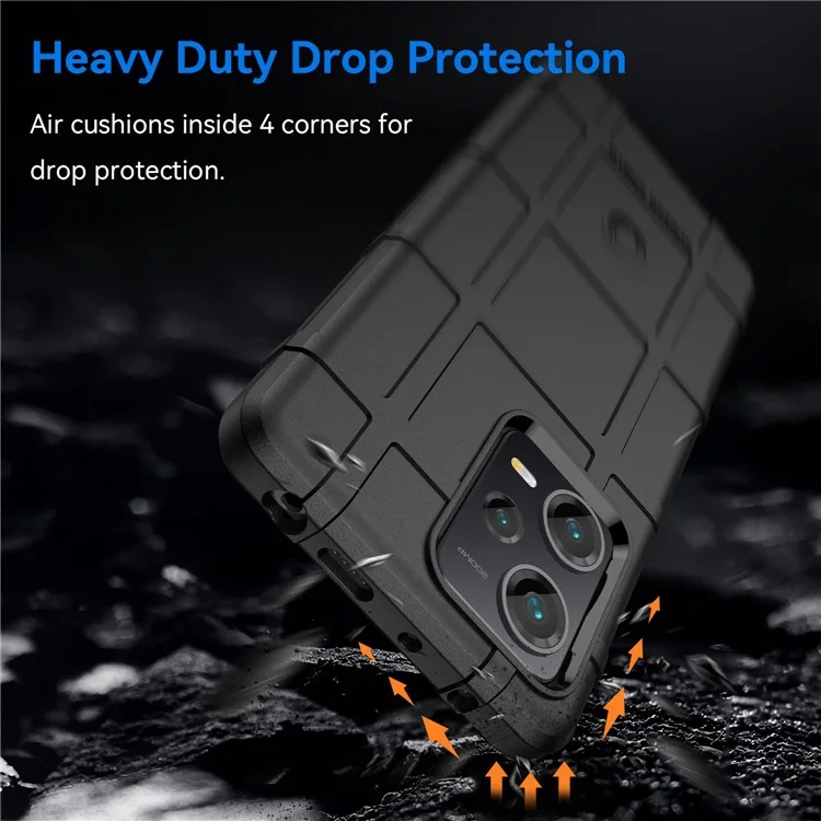 Para Xiaomi Redmi Note 12 Pro+ 5G Protective Phone Case Rugged Square Grid Texture Anti-fall TPU Cover - Black