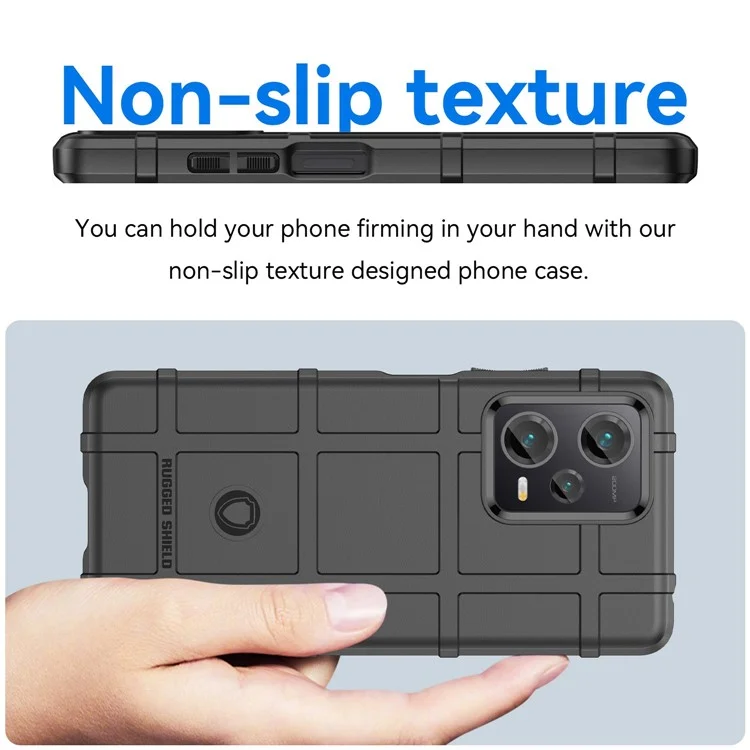 Para Xiaomi Redmi Note 12 Pro+ 5G Protective Phone Case Rugged Square Grid Texture Anti-fall TPU Cover - Black