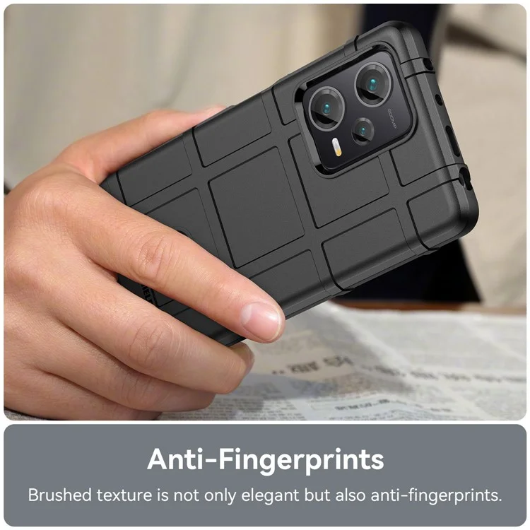 Para Xiaomi Redmi Note 12 Pro+ 5G Protective Phone Case Rugged Square Grid Texture Anti-fall TPU Cover - Black
