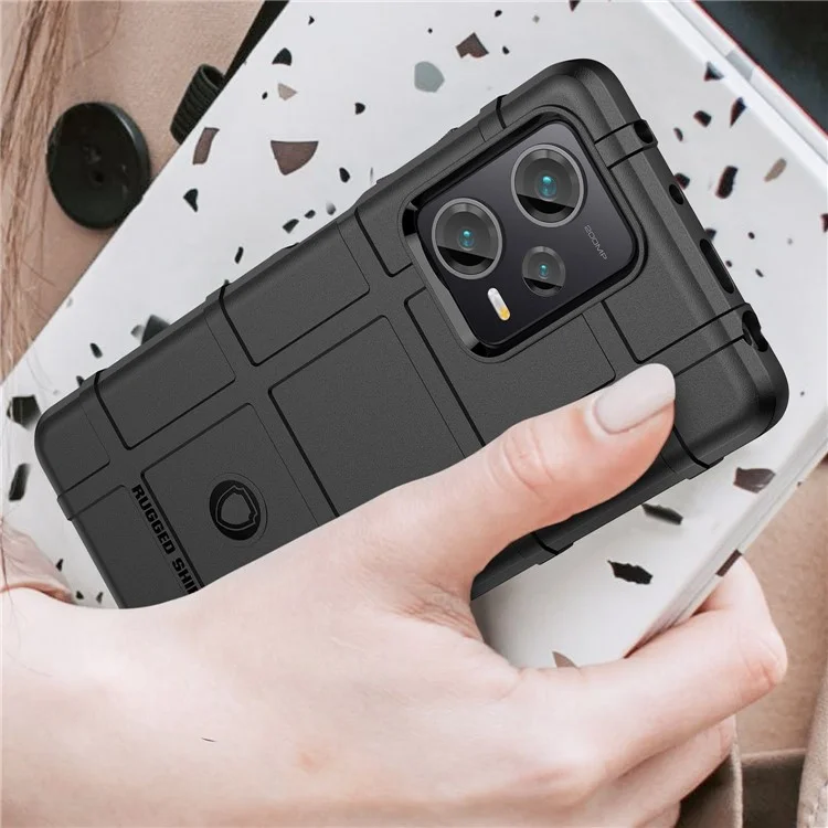 Para Xiaomi Redmi Note 12 Pro+ 5G Protective Phone Case Rugged Square Grid Texture Anti-fall TPU Cover - Black