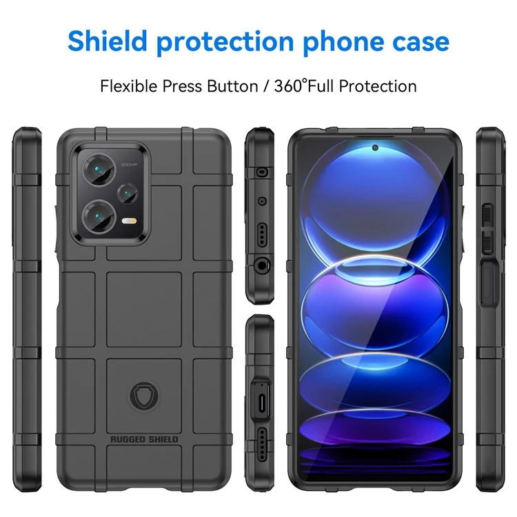 Para Xiaomi Redmi Note 12 Pro+ 5G Protective Phone Case Rugged Square Grid Texture Anti-fall TPU Cover - Black