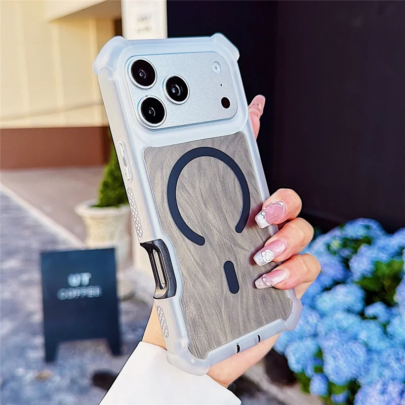 For iPhone 17 Pro Magnetic Case Feather Texture Shockproof TPU PC Detachable 2-in-1 Phone Cover Compatible with Masafe - Black