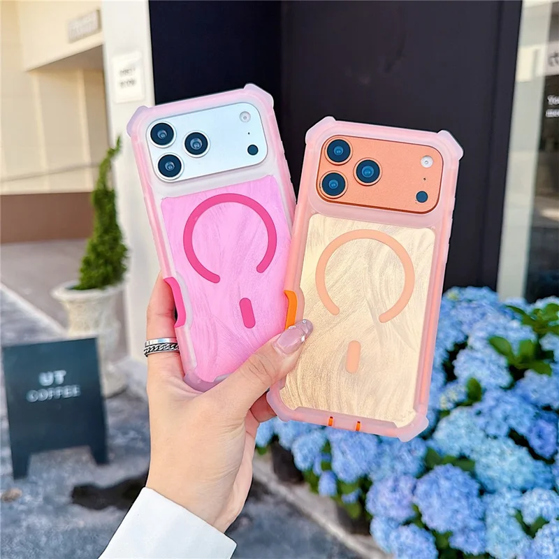 For iPhone 17 Pro Max Magnetic Case Feather Texture Shockproof TPU PC Detachable 2-in-1 Phone Cover Compatible with Masafe - Rose