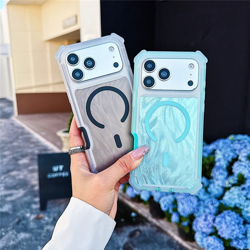 For iPhone 17 Pro Max Magnetic Case Feather Texture Shockproof TPU PC Detachable 2-in-1 Phone Cover Compatible with Masafe - Rose