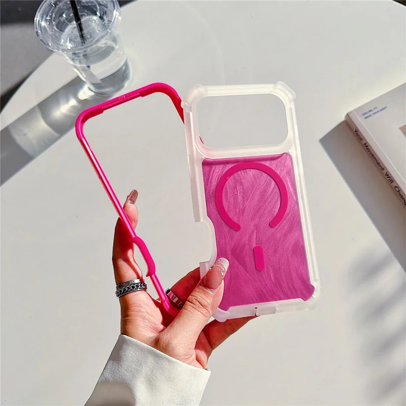 For iPhone 17 Pro Max Magnetic Case Feather Texture Shockproof TPU PC Detachable 2-in-1 Phone Cover Compatible with Masafe - Rose