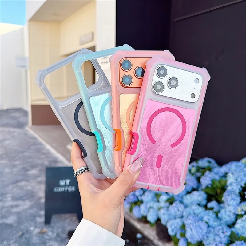 For iPhone 17 Pro Max Magnetic Case Feather Texture Shockproof TPU PC Detachable 2-in-1 Phone Cover Compatible with Masafe - Rose