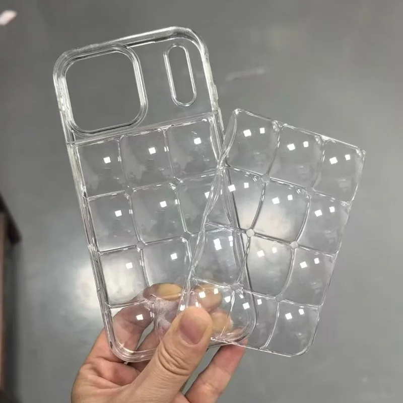 For iPhone 17 Pro Case Detachable DIY Ice Cube Grid TPE Phone Cover - Transparent