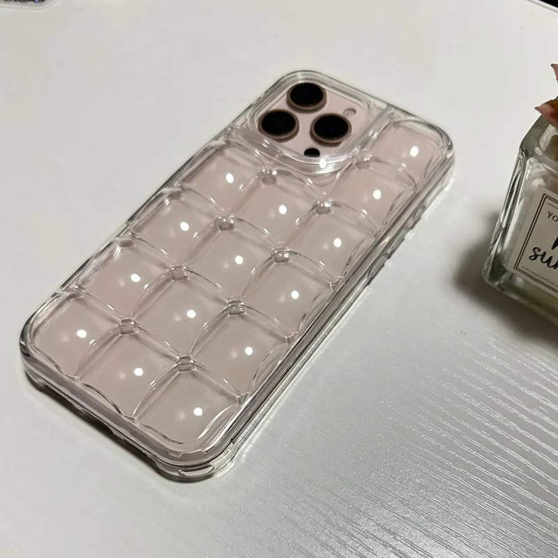 For iPhone 16 Pro Case Detachable DIY Ice Cube Grid TPU Phone Cover - Transparent