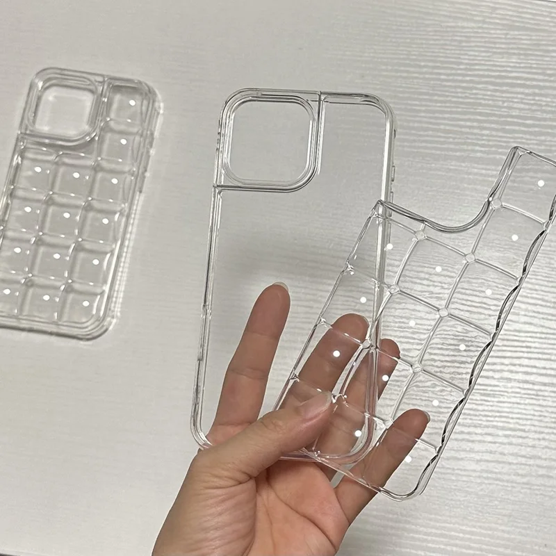 For iPhone 16 Pro Case Detachable DIY Ice Cube Grid TPU Phone Cover - Transparent