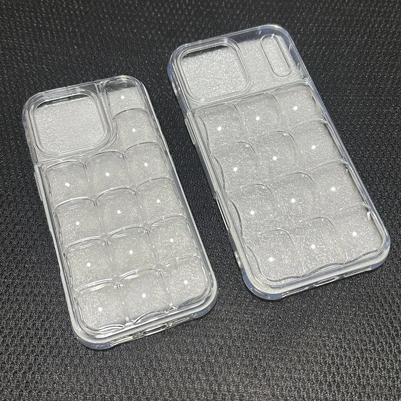For iPhone 16 Pro Case Detachable DIY Ice Cube Grid TPU Phone Cover - Transparent