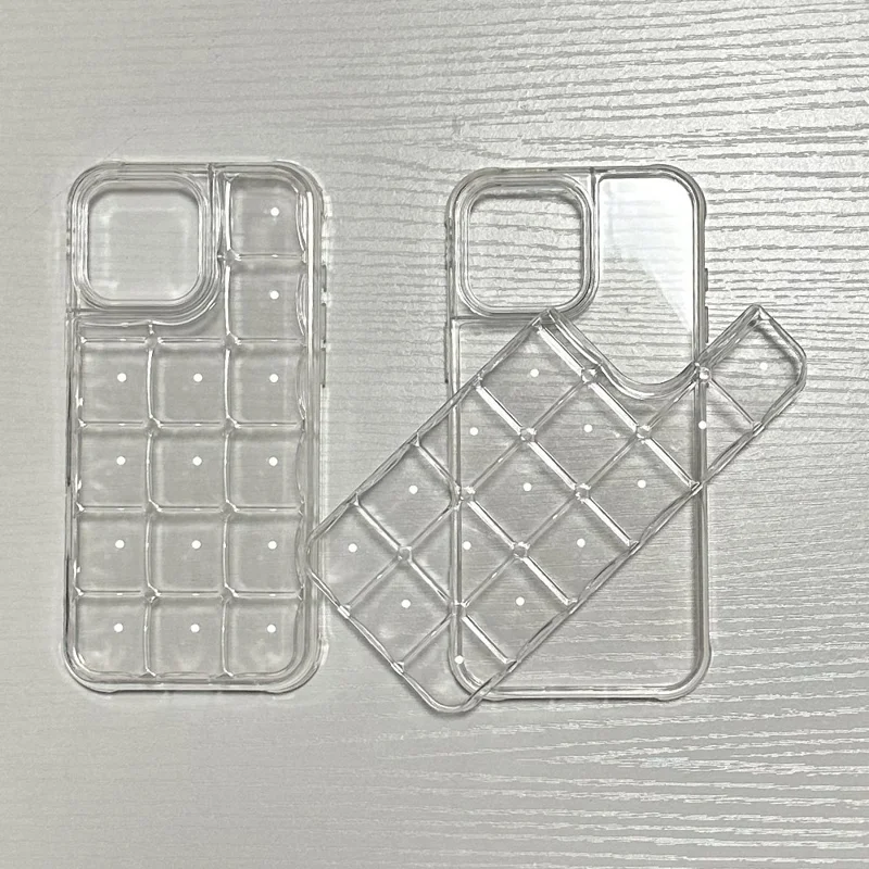 For iPhone 16 Pro Max Case Detachable DIY Ice Cube Grid TPU Phone Cover - Transparent