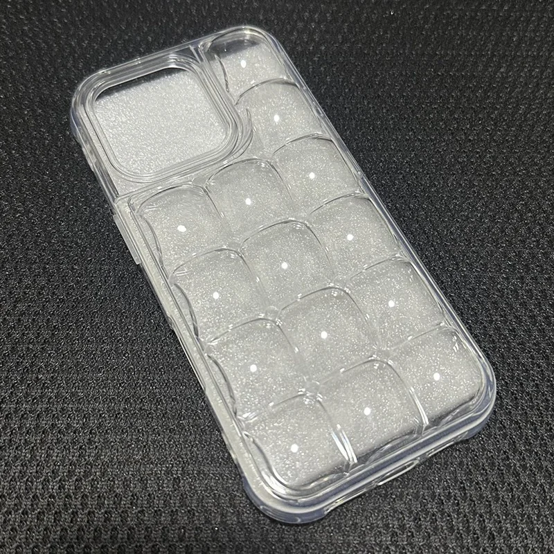 For iPhone 16 Pro Max Case Detachable DIY Ice Cube Grid TPU Phone Cover - Transparent