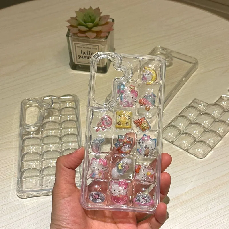 For Samsung Galaxy S25 / S24 Case Detachable DIY Ice Cube Grid TPE Phone Cover - Transparent