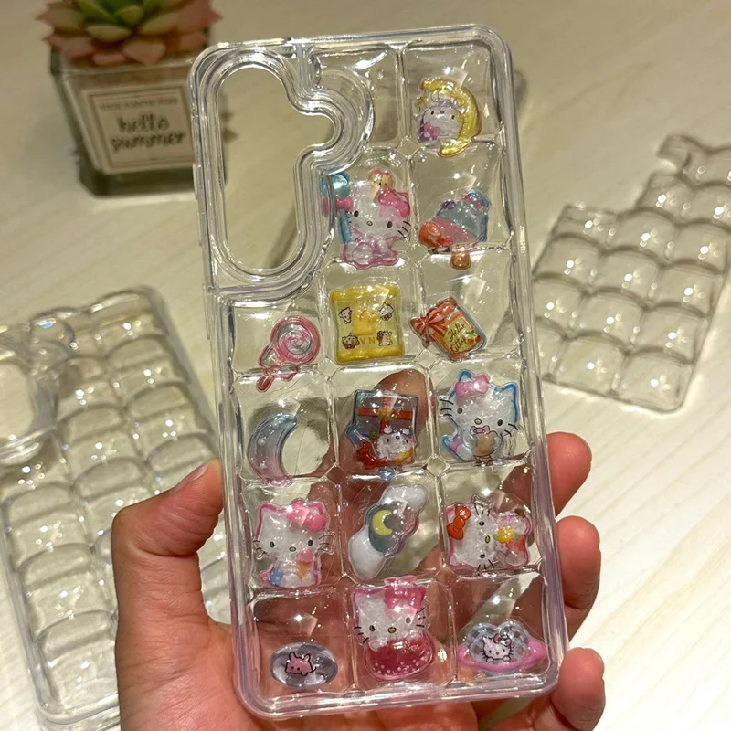 Capa para Samsung Galaxy S25+ / S24+ com Design Desmontável DIY e Grade de Cubos de Gelo TPU - Transparente