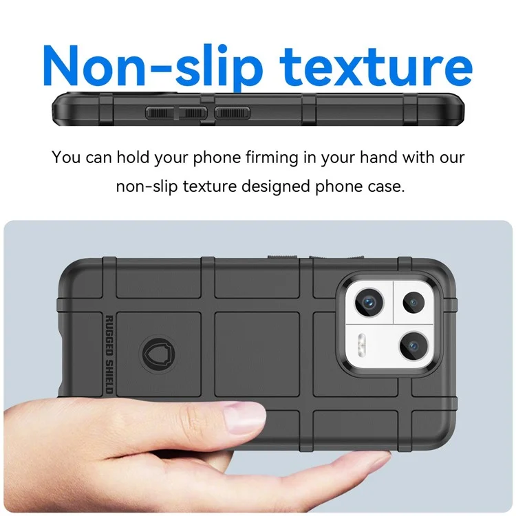 Protective Shell for Xiaomi 13 Rugged Square Grid Texture Collision Resistant TPU Cover Phone Case - Black