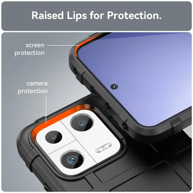 Protective Shell for Xiaomi 13 Rugged Square Grid Texture Collision Resistant TPU Cover Phone Case - Black