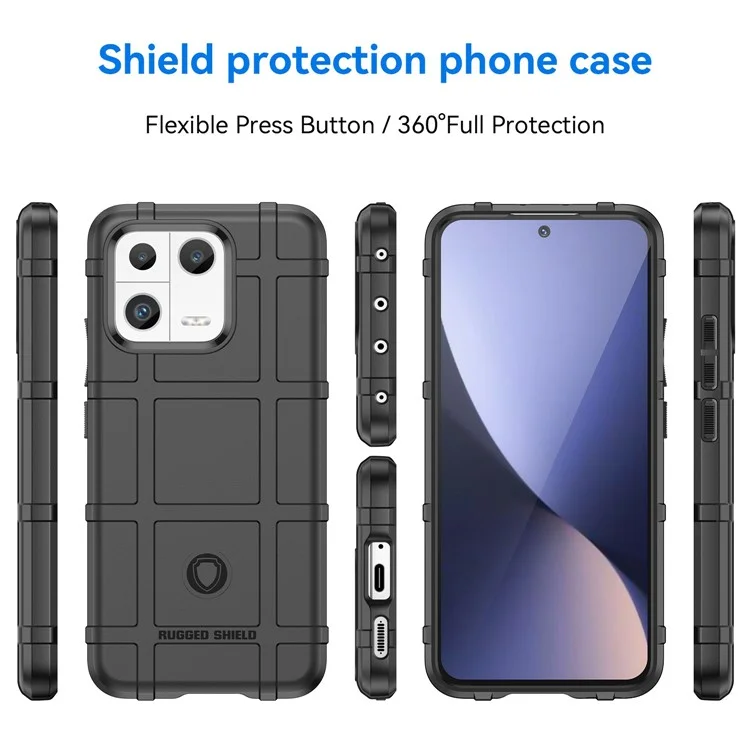 Protective Shell for Xiaomi 13 Rugged Square Grid Texture Collision Resistant TPU Cover Phone Case - Black