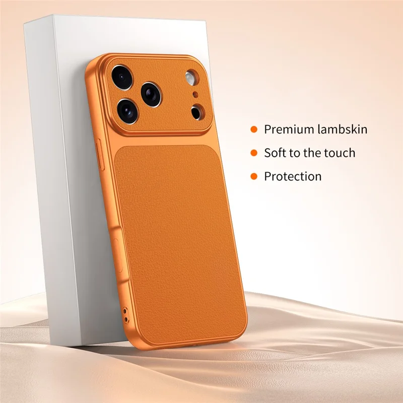 Funda para iPhone 17 Pro, Funda Protectora Antigolpes de Textura de Piel de Cordero, PC, TPU, Cuero PU - Naranja