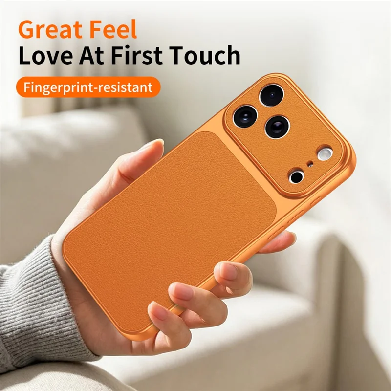 Funda para iPhone 17 Pro, Funda Protectora Antigolpes de Textura de Piel de Cordero, PC, TPU, Cuero PU - Naranja