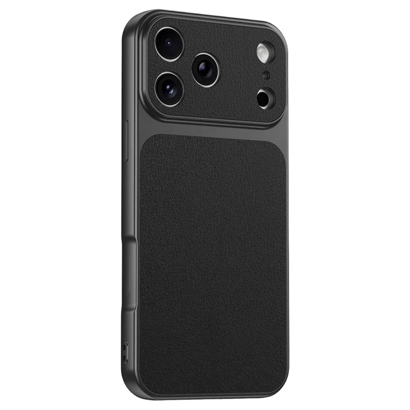 For iPhone 17 Pro Phone Case Lambskin Texture PC TPU PU Leather Shockproof Protective Cover - Black