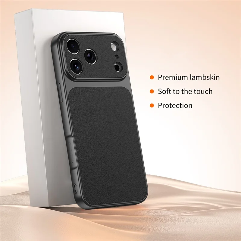 For iPhone 17 Pro Phone Case Lambskin Texture PC TPU PU Leather Shockproof Protective Cover - Black