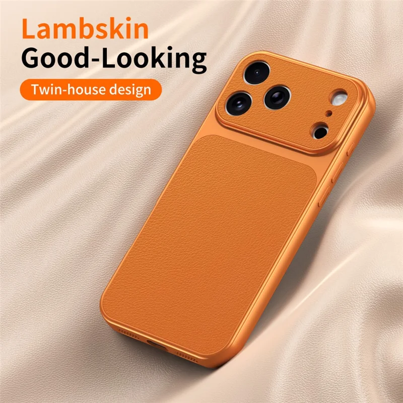 For iPhone 17 Pro Phone Case Lambskin Texture PC TPU PU Leather Shockproof Protective Cover - Black