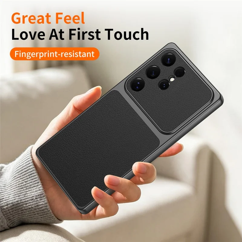 Capa de Telemóvel para Samsung Galaxy S25 Ultra, Textura em Pele de Cordeiro, PC TPU PU, Couro Sintético, Capa Protetora à Prova de Choque - Preto