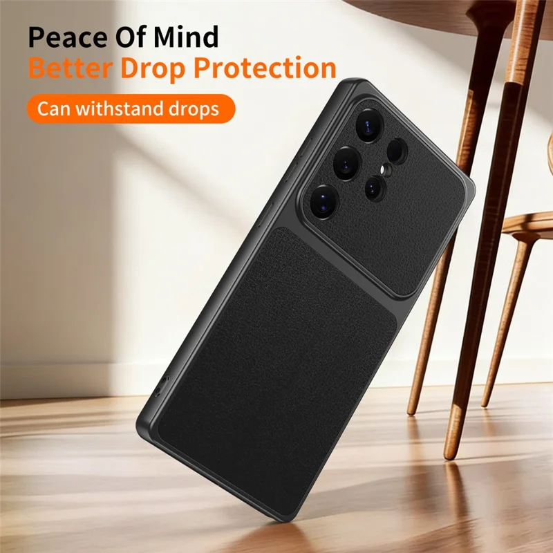 Capa de Telemóvel para Samsung Galaxy S25 Ultra, Textura em Pele de Cordeiro, PC TPU PU, Couro Sintético, Capa Protetora à Prova de Choque - Preto